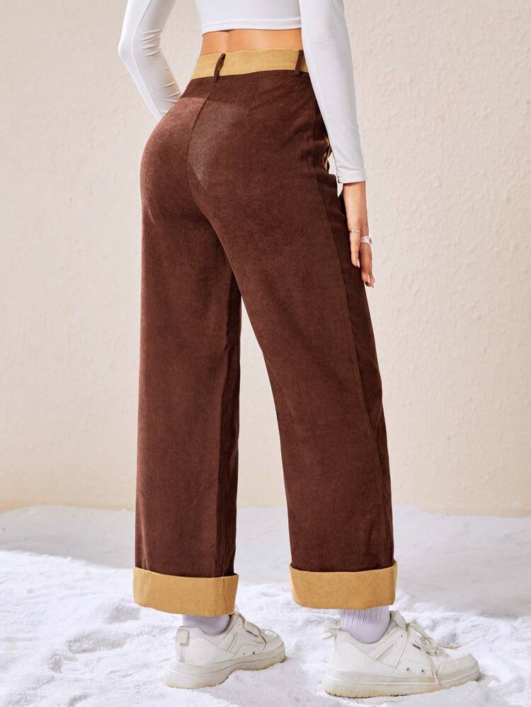 Slant Pocket Contrast Trim Corduroy Suit Pants