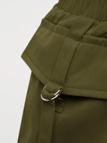 Hauture Flap Pocket Drawstring Waist Cargo Skirt - Army Green - View 3
