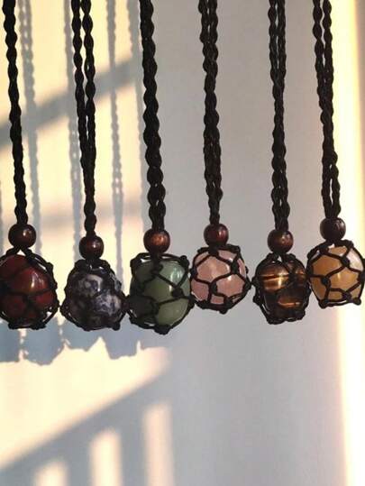 ROMWE Fairycore 1pc Boho Random Color Stone Decor Pendant Necklace For Women For Daily Decoration