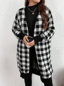 SHEIN LUNE Kích thước lớn In kẻ sọc Thả vai Mặt trước Mở Áo len Mở - Nhiều màu - Xem 5