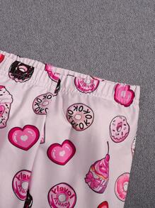 SHEIN Young Girl Daily Home Knitted Printed Long Sleeve Suit Snug Fit Home Clothes - Pink - View 7