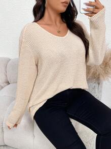 SHEIN Frenchy Plus Guipure Lace Insert Drop Shoulder Tee - Apricot - View 6