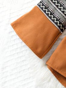 SHEIN 女大童拼接幾何印花荷葉袖腰帶花呢外套 - 彩色 - 查看 5