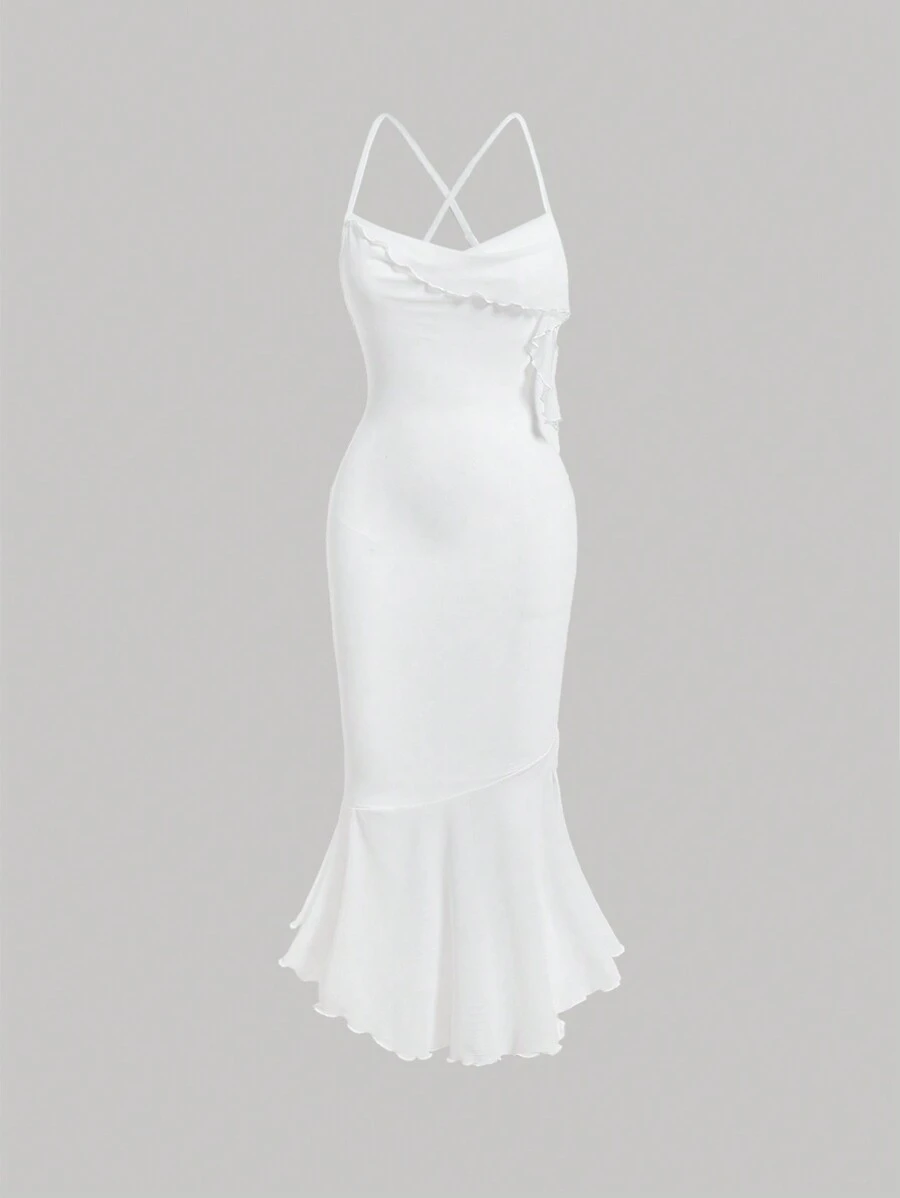 SHEIN MOD Đầm hai dây dài hở lưng đuôi cá, đơn giản, màu trơn, thanh lịch, trang nhã dành cho nữ, mùa hè - trắng - Xem 1