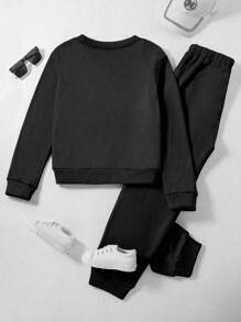 SHEIN Chica preadolescente Pantalones deportivos con pullover con estampado de letra con forro térmico