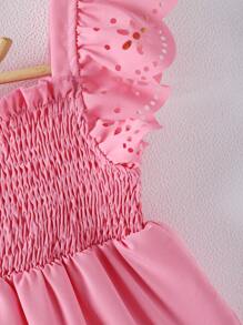 SHEIN Chica Joven Vestido con abertura láser ribete con fruncido - Rosa - Ver 6