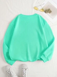 SHEIN Essnce Slogan Graphic Thermal Lined Sweatshirt - Olive Green - View 2