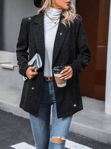 SHEIN Clasi Lapel Neck Single Button Blazer - Black - View 1