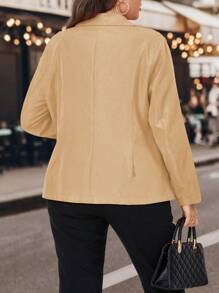 Calvaya Plus Lapel Neck Double Breasted Blazer - Khaki - View 2