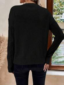 SHEIN LUNE Chất rắn Thả vai Cổ v Áo len - màu đen - Xem 2