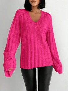 EURMUSE Jersey de cuello V de manga raglán - Rosa - Ver 4