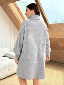SHEIN Essnce Hơn Áo cao cổ Thả vai Đầm Không có thắt lưng - Xám - Xem 2