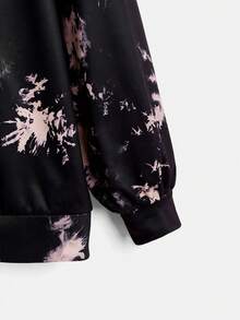 SHEIN EZwear 加大码扎染骷髅手印花落肩卫衣 - 彩色 - 查看 3