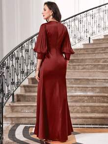 Twist Front Pleated Hem Satin Dress - Red - View 2