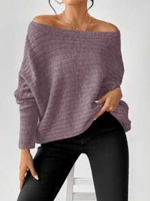 Chiquease Boat Neck Batwing Sleeve Sweater,Long Sleeve Tops Knit Pullover Fall Winter Sweater - Purple - View 7