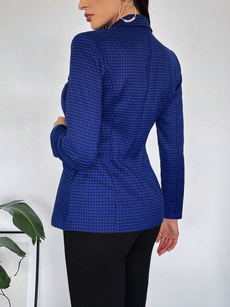 Houndstooth Print Lapel Neck Blazer