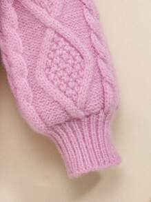 SHEIN 女嬰多層荷葉邊小高領小絨球細節套頭毛衣 - 粉色 - 查看 5