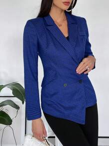 SHEIN Privé Houndstooth Print Lapel Neck Blazer - Multicolor - View 1