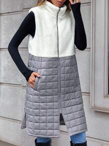 SHEIN LUNE Áo khoác chần bông có khóa kéo hai tông màu - Nhiều màu - Xem 6