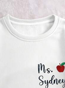 SHEIN EZwear Letter & Apple Embroidery Thermal Lined Sweatshirt - White - View 4