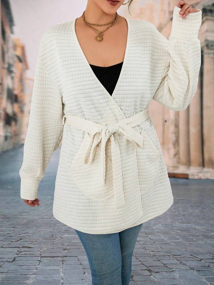 Plus Dual Pocket Drop Shoulder Open Front Coat