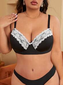 Ladies' Plus Size Lace Patchwork Underwire Bra