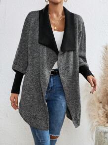 SHEIN Essnce Cổ áo thác nước tay cánh Áo len Duster - màu đen - Xem 1