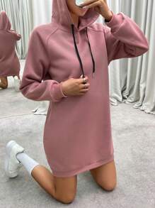 SHEIN Essnce Vestido con capucha de manga raglán con cordón - Rosa - Ver 4
