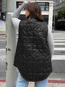 SHEIN Essnce Kích thước lớn Đệm Áo vest - màu đen - Xem 2