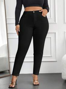 EURMUSE Plus Size High Waist Skinny Jeans - Black - View 1