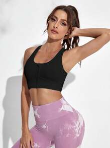 Easithlete Áo lót thể thao Nữ Dây kéo màu trơn - màu đen - Xem 3