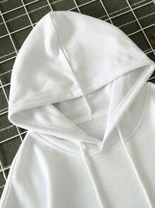 Manfinity EMRG Men's Dragon Pattern Hooded Sweatshirt With Drawstring And Drop Shoulder Design - White - View 4