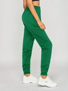 RueChic Chất rắn Eo dây rút Túi nghiêng Quần thể thao - màu xanh lá - Xem 5