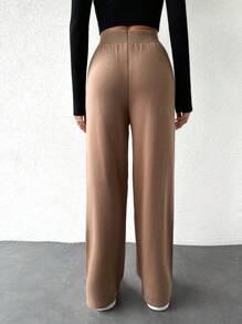 EURMUSE Ladies Solid Color Sweater Pants With Elastic Waist - Camel - View 2