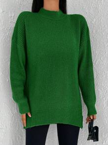 Cloudara Jersey de cuello alto de hombros caídos - Verde - Ver 3