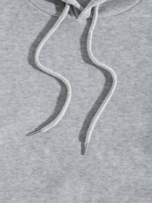 Plus Size Kangaroo Pocket Drawstring Thermal Lined Sweatshirt - Grey - View 7