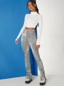 SHEIN Unity Quần bó viền kim loại buộc vạt bên hông - Bạc - Xem 4