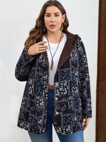 EMERY ROSE Hơn In hoa Paisley Lót Teddy Áo trùm đầu - Nhiều màu - Xem 4