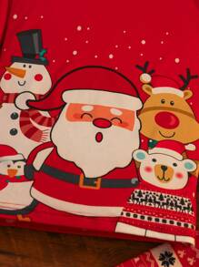 Tween Girl Cute Snowman & Letter Printed Christmas Snug Fit Snug Fit Pajamas, Sibling Outfits - Red - View 5