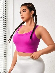 Talla grande Sujetador deportivo unicolor de espalda con tira cruzada