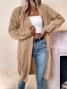 SHEIN Frenchy Dual Pocket Drop Shoulder Duster Cardigan - Camel - View 6