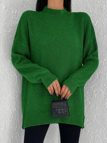 Cloudara Jersey de cuello alto de hombros caídos - Verde - Ver 4