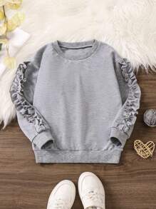 SHEIN Young Girl Ruffle Trim Drop Shoulder Sweatshirt