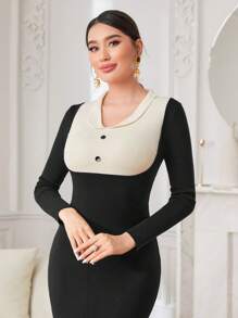 Modelyn Pulloverkleid mit zweifarbig Knopf Detail, - Schwarz - Übersicht 5