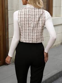 SHEIN Privé 格紋單排釦馬甲 - 杏色 - 查看 2