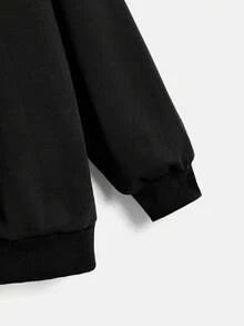 SHEIN EZwear Áo nỉ tay rớt vai cỡ lớn in khẩu hiệu - màu đen - Xem 3