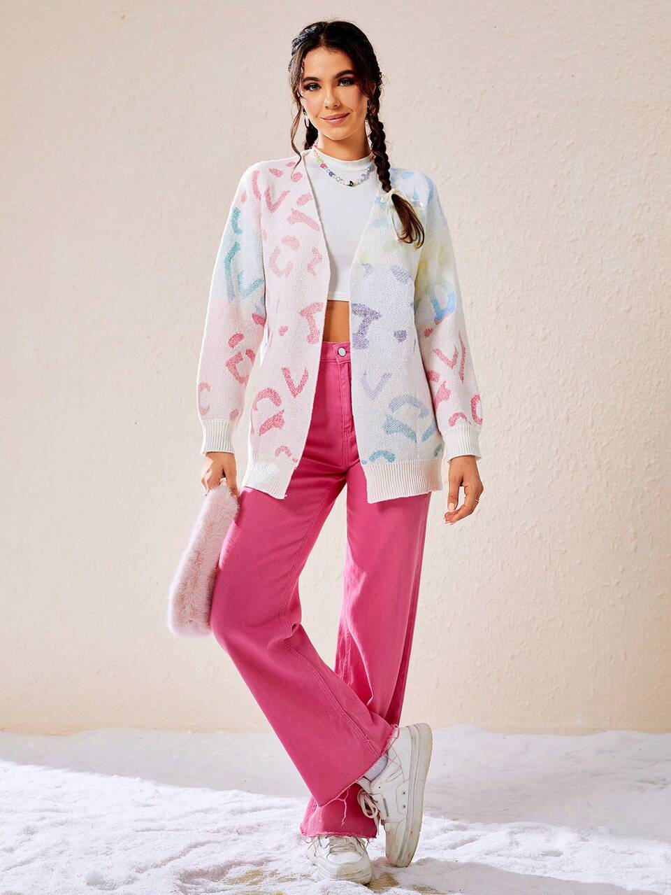 Graphic Pattern Drop Shoulder Cardigan