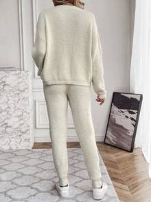 SHEIN Privé Thả vai Áo len & Quần dệt kim - Màu be - Xem 2