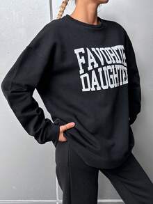 Cottnline Letter Graphic Drop Shoulder Sweatshirt - Black - View 5