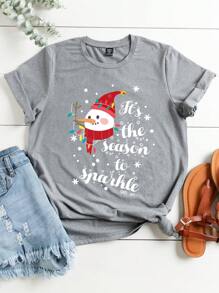 Calvaya Talla grande Camiseta con estampado de Navidad - Gris Claro - Ver 1